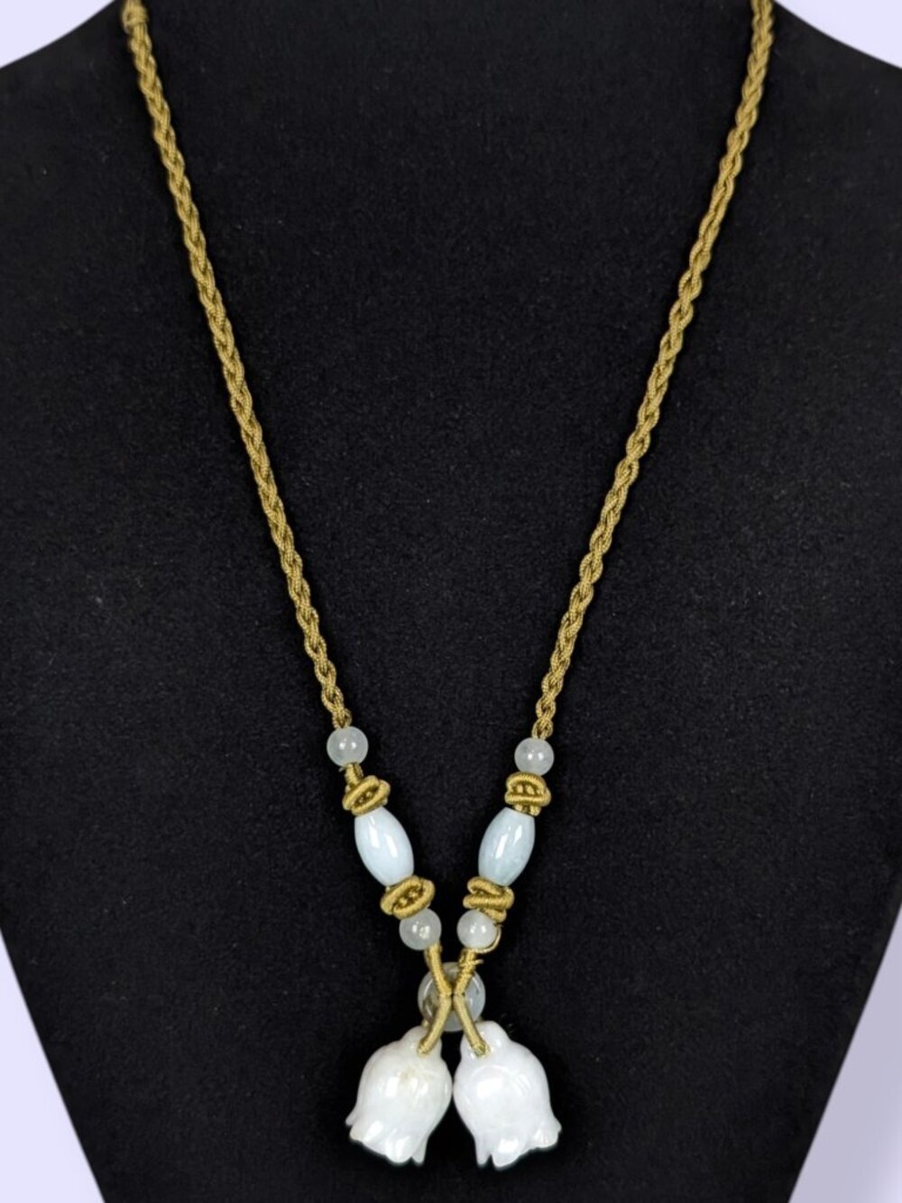 Bohemian Blue-White Carved Jade Necklace